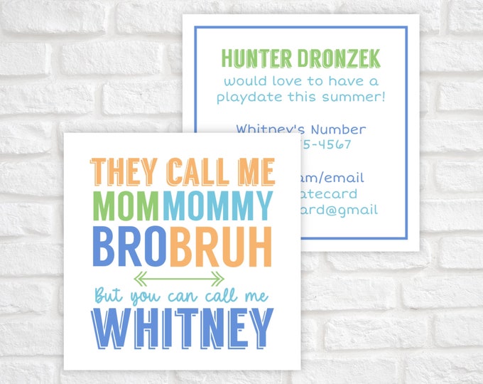 Playdate Cards for Boys, Kids Calling Card, Summer Playdate Card, Mom Kid Business Card, Keep in Touch Summer Card, Boy Playdate Invitation