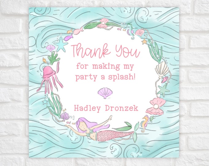Editable Mermaid Birthday Favor Tags