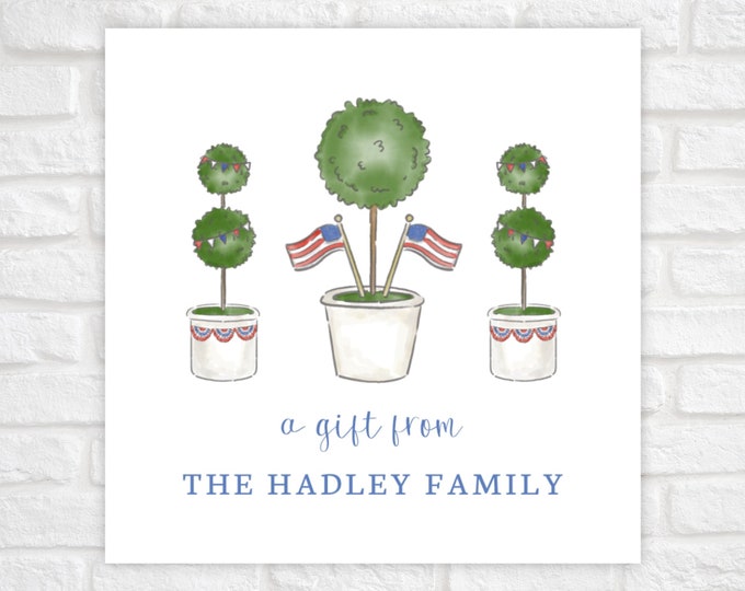 Printable Patriotic Topiary Gift Tag, Fourth of July Topiary Gift Tag, Topiary Gift Tag, Personalized Gift Tag, Watercolor Topiary Tag
