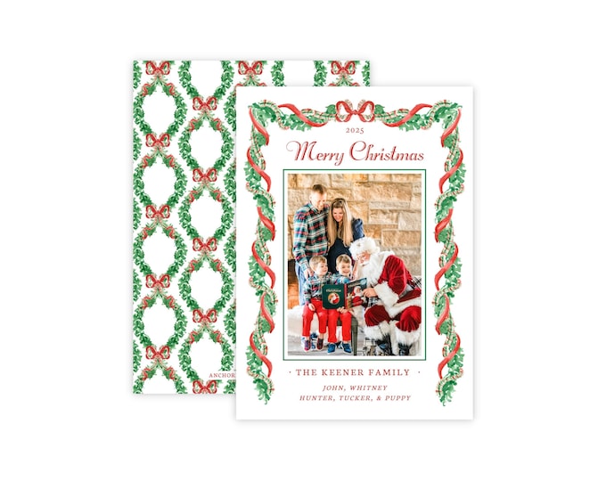 Watercolor Garland Christmas Photo Card Template