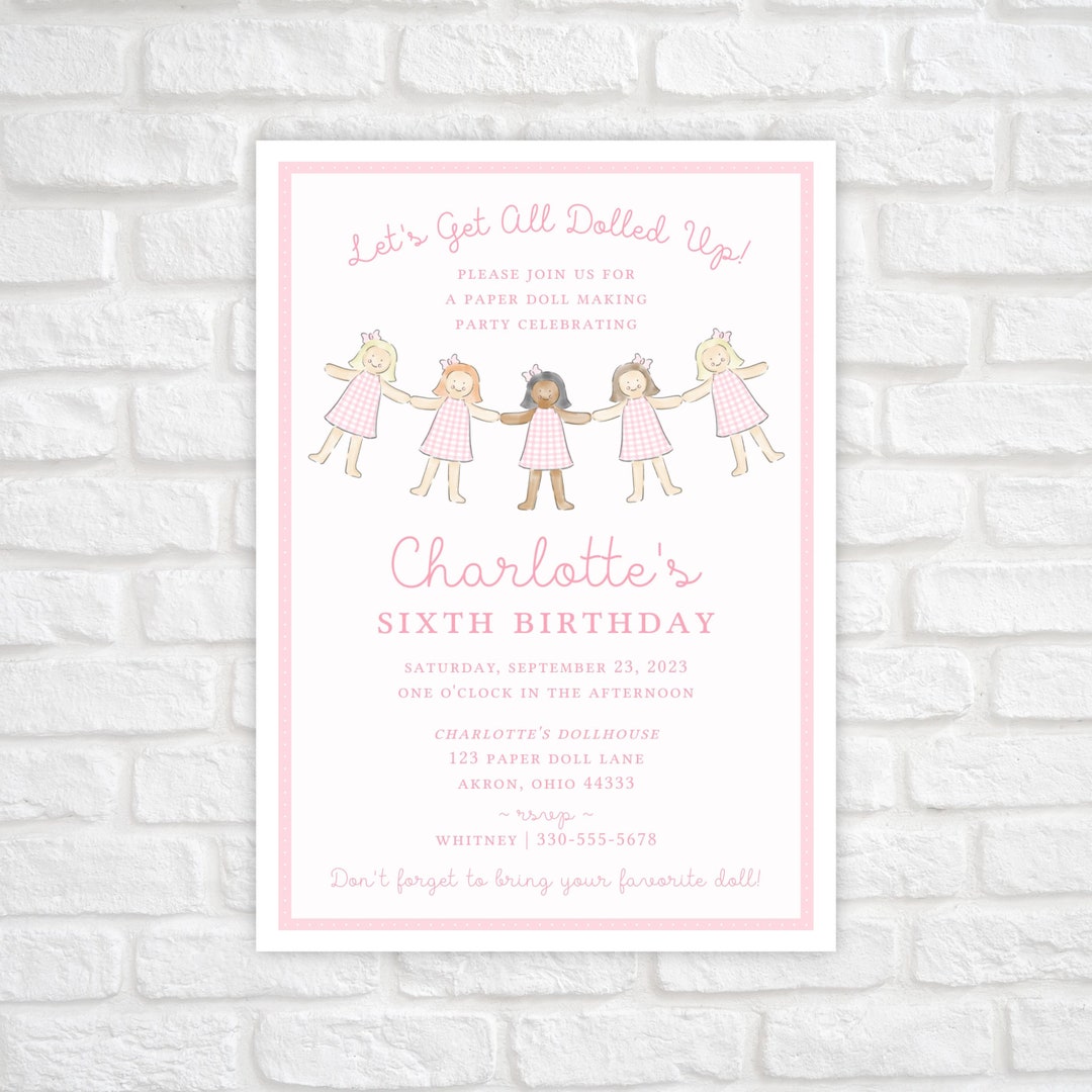 Printable Paper Doll Birthday Invitation, Baby Doll Birthday Invite ...