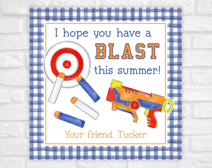 End of School Blaster Dart Gun Gift Tag