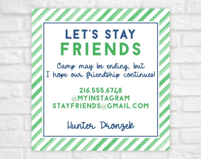 Printable Camp Calling Card, Camp Contact Card, Summer Playdate Camp Cards, Camp Bunkmate Card, Camp Information Card, Camp Stay in Touch