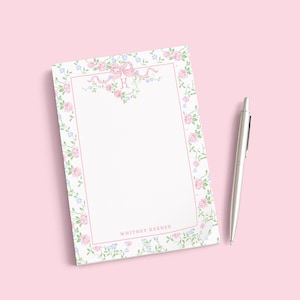 Personalized Notepad | Monogram Floral Vines Design | Custom Notepad | Rose Stationery | Printed 5x7