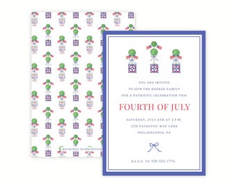 Afdrukbare 4 juli-feestuitnodiging | Uitnodiging voor 4 juli | Preppy 4 juli-avond | Aquarel patriottische vormsnoei | Bewerkbare sjabloon