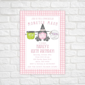 Printable Halloween Birthday Invitation, Costume Party Invitation, Pink Halloween Party Invitation for Kids, Spooktacular Monster Mash Party