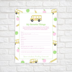 Get to Know the Teacher Questionnaire, Teacher Favorite Things Printable, Get To Know Your Teacher, Back to School, School Supplies Teacher