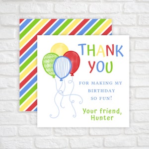Balloon Thank You Tag, Birthday Party Favor Tags, Balloon Favor Tag, Printable Thank You Birthday Tags for Kids, Primary Color Balloons