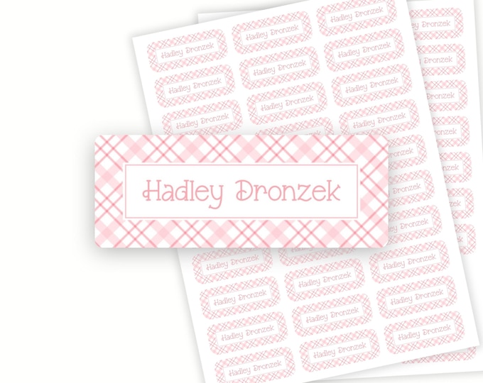 Personalized Pink Plaid School Name Labels
