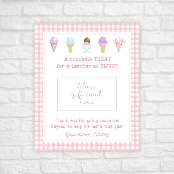 Printable Teacher Gift Card Holder, Sweet Treat End of Year Teacher Gift, Ice Cream Teacher Appreciation Gift Tag, Teacher Appreciation Week