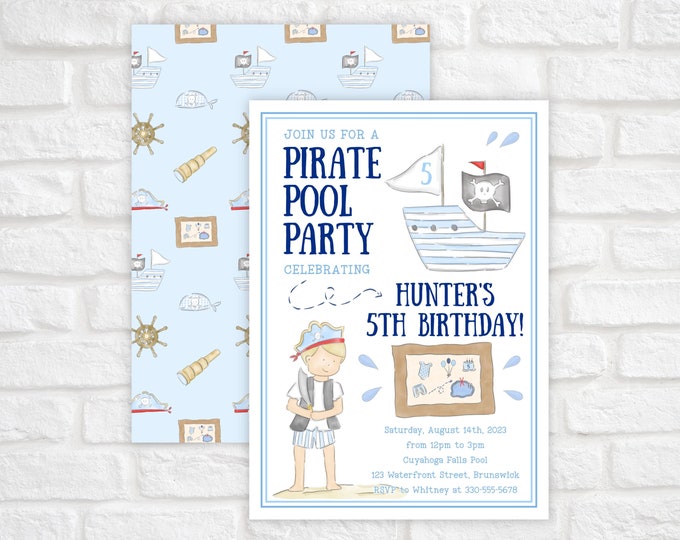 Pirate Pool Party Birthday Invitation