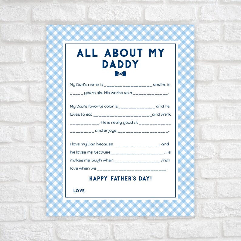 All About My Dad Fill in the Blank Printable for Father's - Etsy