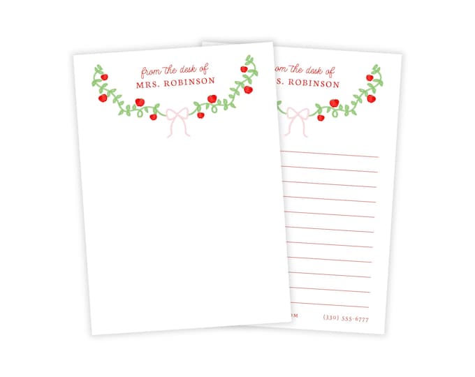 Personalized Apple Garland Teacher Notepad