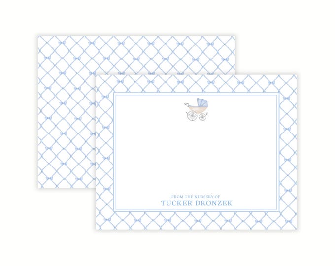 Personalized Boy Baby Carriage Thank You Note Cards