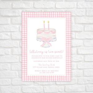 Two Sweet Birthday Invitation Template, Watercolor Birthday Cake Invitation, Printable 2nd Birthday Invitation for Girls, Grandmillennial
