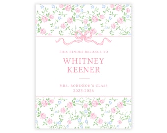 Cubierta de carpeta imprimible / Cubierta de carpeta / Inserto de carpeta / Útiles escolares / Plantilla Corjl editable de 8.5x11 / Vides florales con lazo