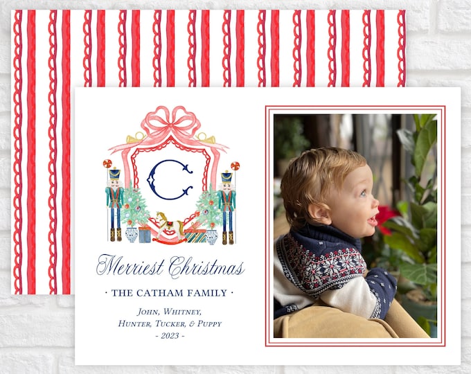 Monogrammed Nutcracker Crest Christmas Photo Card