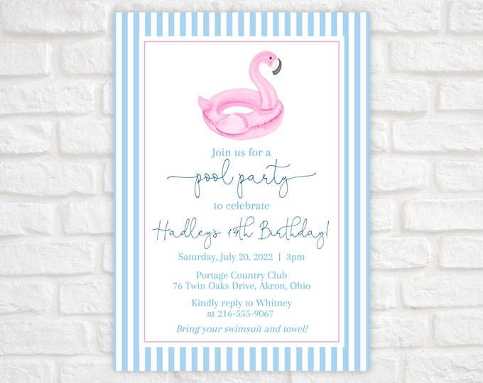 Pool Party Invitation, Pool Party Birthday Invitation, Flamingo Birthday Party Invitation, Bachelorette Pool Party, Kids Pool Party Invite