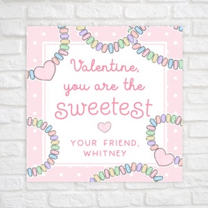 Printable Valentine Cards for Kids, Candy Heart Necklace Valentine Tag, Classroom Valentines for Preschool, Valentine's Day Gift Tag