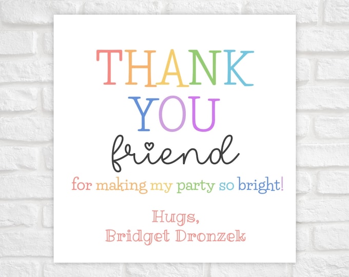 Rainbow Birthday Favor Tags, Editable Birthday Tag, Rainbow Thank You Tag, Printable Gift Tag, Modern Colorful Rainbow Party Decorations
