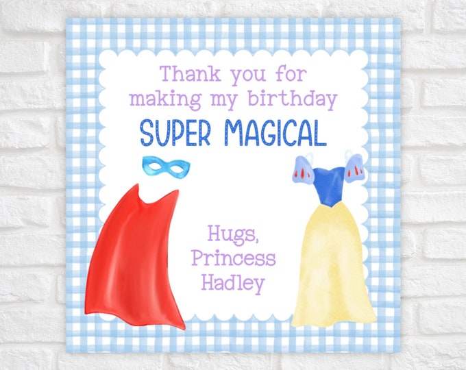 Princess Superhero Party Gift Tag, Printable Superhero Princess Birthday Favor Tag, Princess Superhero Thank You Tag, Boy Girl Party
