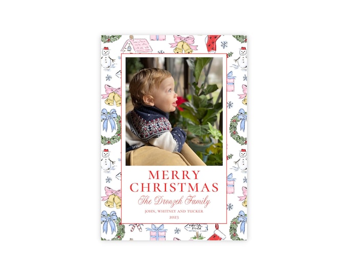 Holiday Snow Scene Border Christmas Photo Card Template