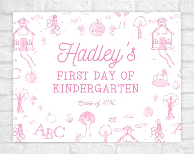 Pink Toile First and Last Day of School Printable Sign