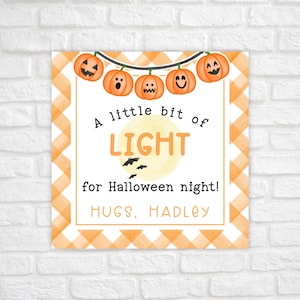 Printable Halloween Tags, Light For Halloween Night Tag, Glow Stick Halloween Tags, Non Candy Halloween Gift Tags, Classroom Halloween Treat