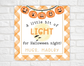 Printable Halloween Tags, Light For Halloween Night Tag, Glow Stick Halloween Tags, Non Candy Halloween Gift Tags, Classroom Halloween Treat