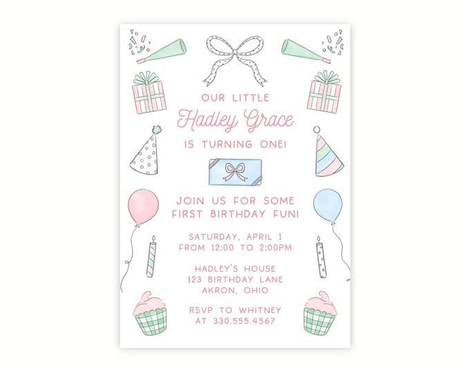 Printable Pastel Girl Birthday Invitation