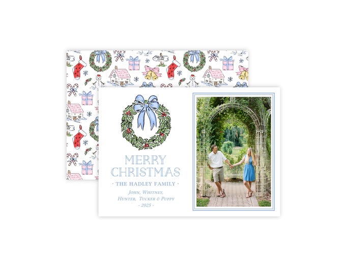 Preppy Holiday Pattern Christmas Photo Card Template