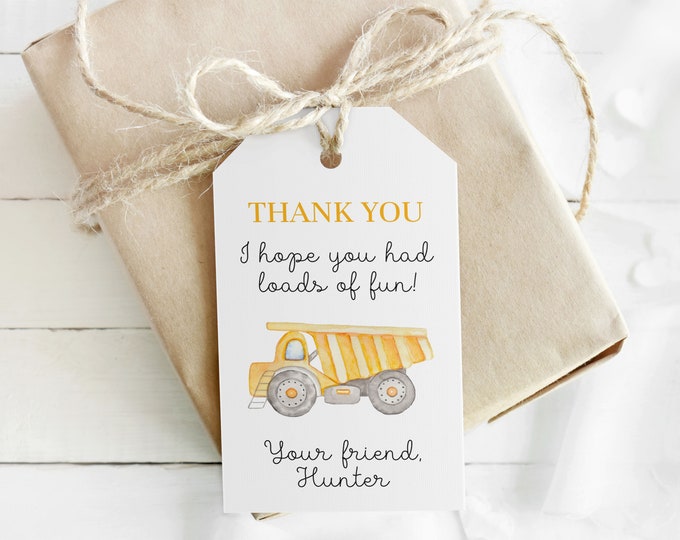 Construction Favor Tags, Construction Birthday Party Favor Tags, Dump Truck Thank You Tags, Printable Construction Gift Tag