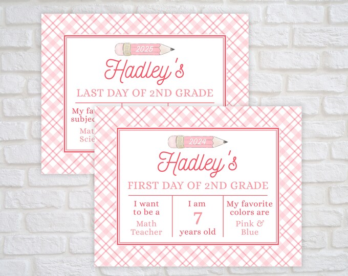Printable Pink Plaid and Pencil Back to School Sign