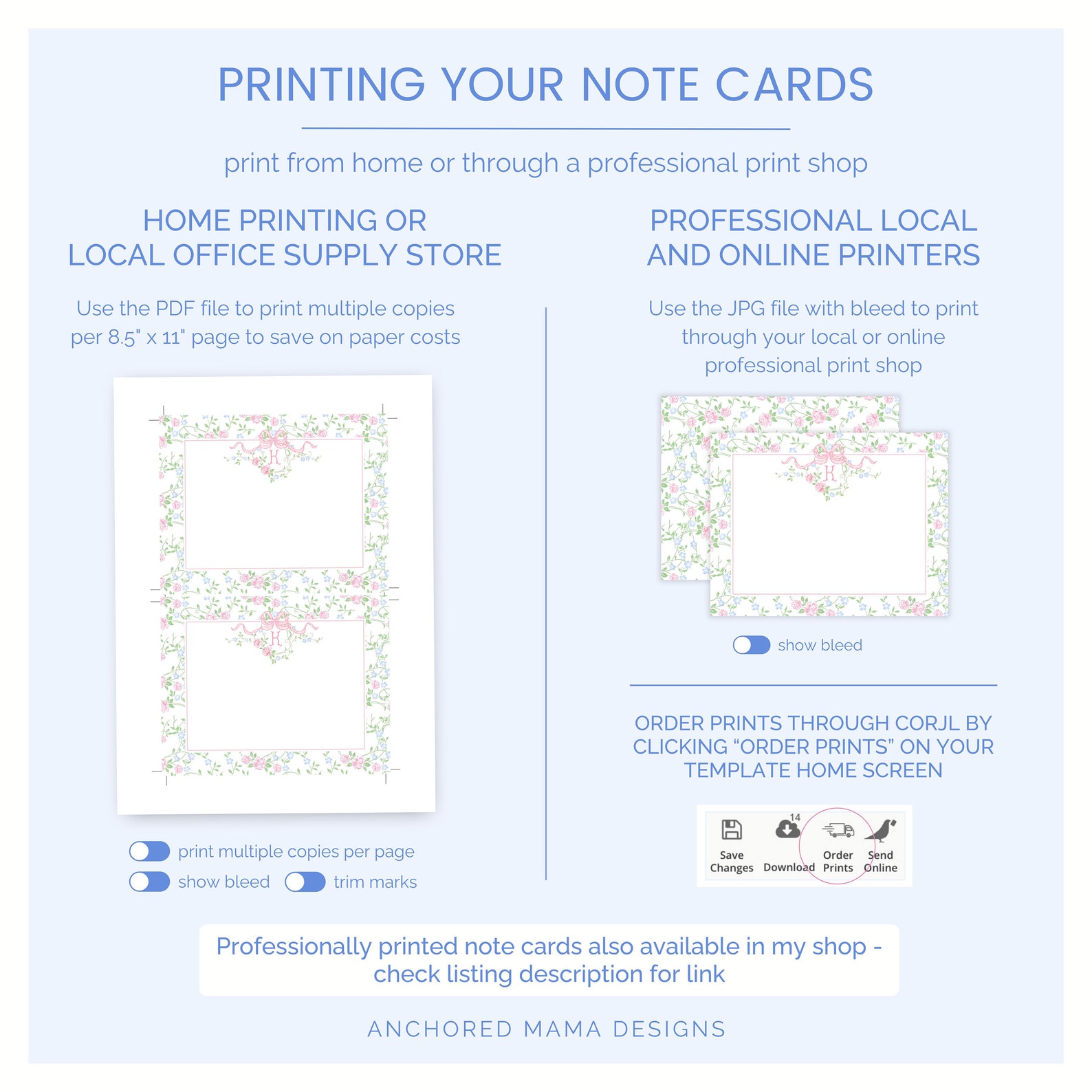 Printable Floral Vines With Pink Bow Stationery for Women, Girl Baby ...