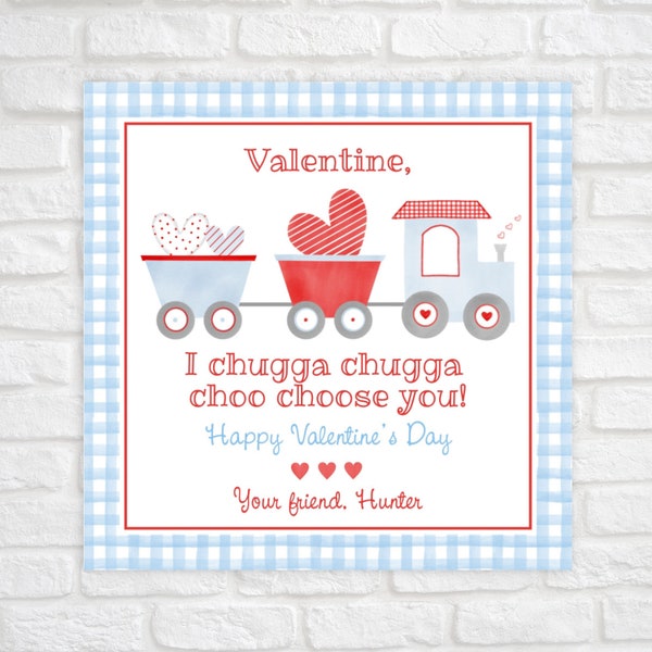 Printable Valentine Card for Kids, Train Valentine Tag, Watercolor Classroom Valentines,  Preschool Valentine Tag, Choo Choose You Tag