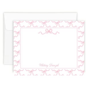 Watercolor Pink Bow Stationery Set, Personalized Girl Baby Shower Thank You Note Cards, Baby Shower Gift, Hostess Gift, Flat Notecards