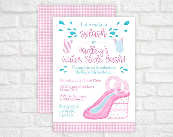 Water Slide Birthday Invitation, Water Slide Party Invitation, Splash Party Invitation, Backyard Birthday Invitation, Waterslide Birthday