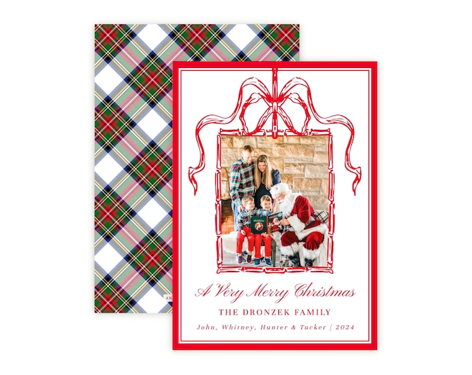 Printable Red Tartan Plaid Photo Christmas Card