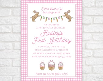 Some Bunny Is One Invitation, Printable Bunny Birthday Invitation, Easter First Birthday Invitation, Watercolor Spring 1st Birthday Invite
