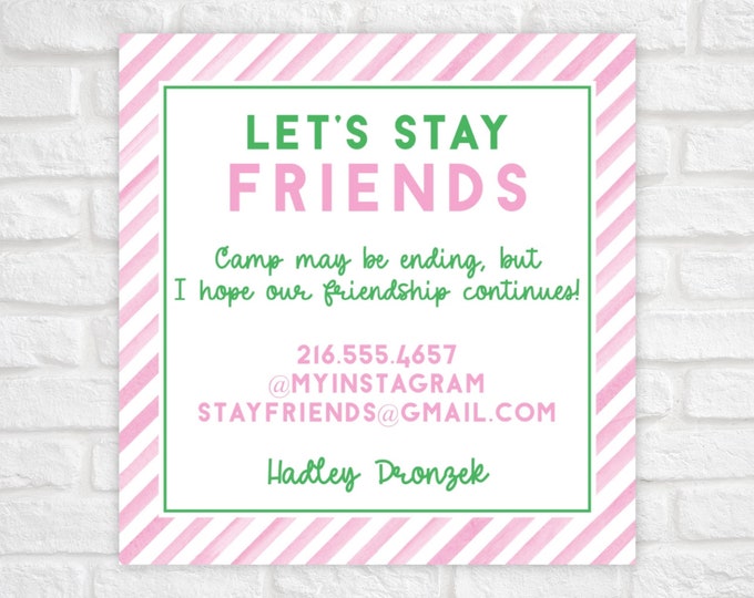 Printable Camp Calling Card, Camp Contact Card, Summer Playdate Camp Cards, Camp Bunkmate Card, Camp Information Card, Camp Stay in Touch