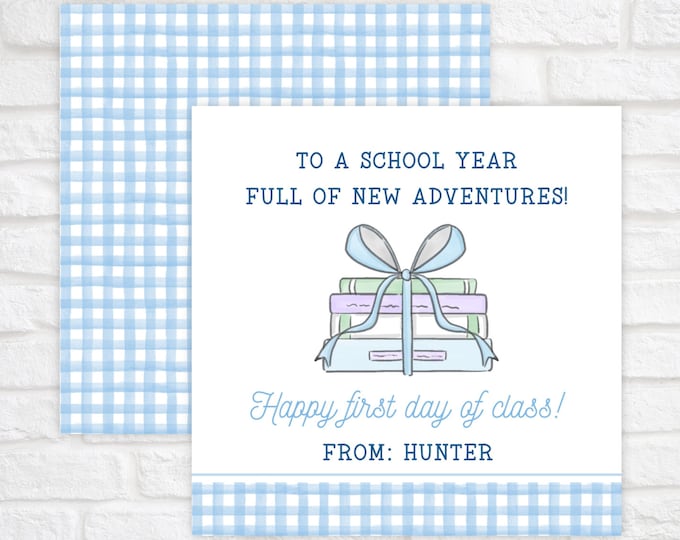 Printable Blue Gingham Book Theme Back to School Tag
