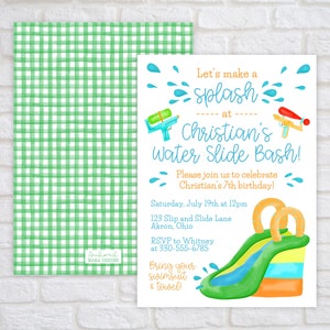 Water Slide Birthday Invitation, Water Slide Party, Splash Party Invitation, Backyard Birthday Invitation, Pool Party Birthday Invitation