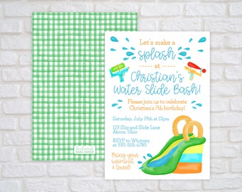 Water Slide Birthday Invitation, Water Slide Party, Splash Party Invitation, Backyard Birthday Invitation, Pool Party Birthday Invitation