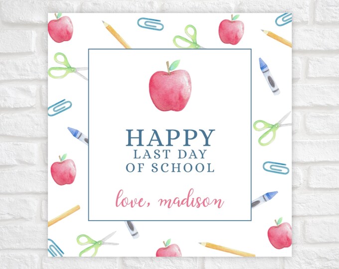 Happy Last Day of School Tag Printable, School Supplies Apple Gift Tag, Last Day of School Favor Tag, End of School Classmate Treat Tag