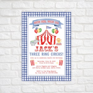 Circus Birthday Invitation, Carnival Birthday Invitation, Three Ring Circus Birthday Party Invitation, Circus 3rd Birthday Invitation