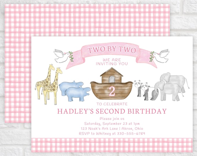Pink Noah's Ark Birthday Invitation