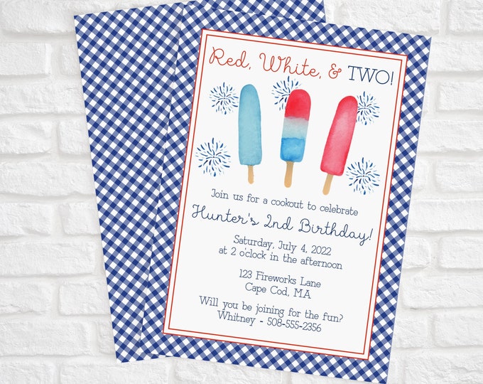 Red White and Two Birthday Invitation