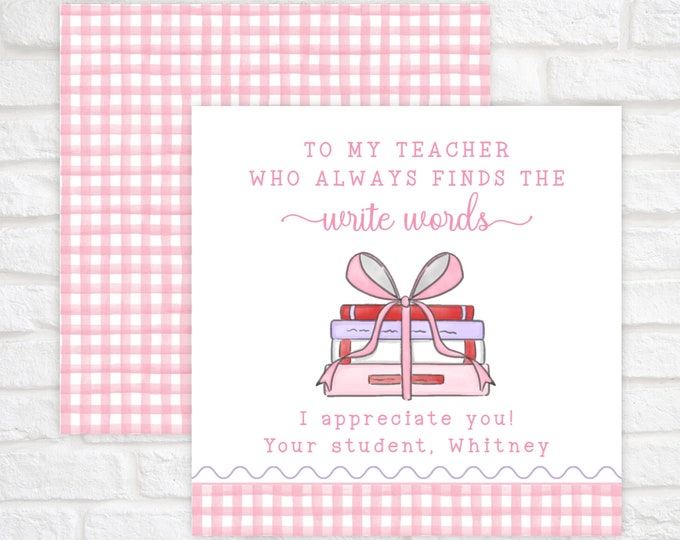 Printable Book Themed Teacher Appreciation Gift Tag