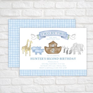 Noah&#39;s Ark Birthday Invitation, Boy Second Birthday Invitation, Two by Two Birthday Invite, Animal Birthday Party Template, Digital Download