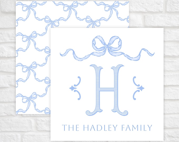 Printable Blue Bow Initial Enclosure Cards